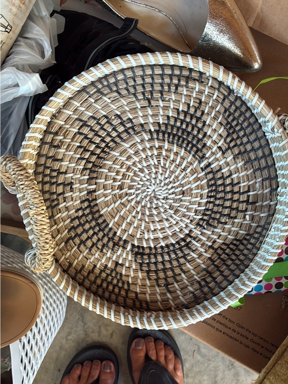 Handwoven Decorative Round Basket - Natural and Black